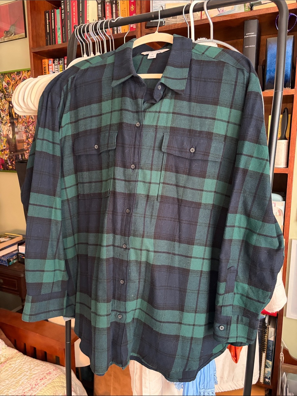 Old Navy Black Watch Plaid Button-Down Flannel Shirt